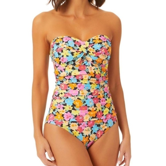 NEW Anne Cole Multicolour Floral Twist and Shirred Front One Piece Swimsuit US 6 - Picture 3 of 10